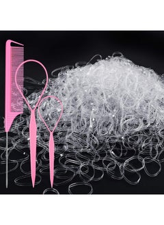 TsMADDTs TsMADDTs Clear Small Rubber Hair Ties Set with French Braid Tool and Rat Tail Comb, 1000pcs Hair Elastics, Pink  - Image 1