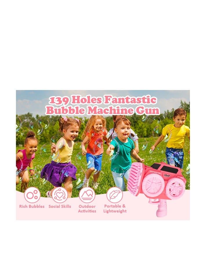 Excefore Kids Bubble Machine, 139 Holes Automatic Bubble Blaster Blower Toy with 2 Bubble Refill Solution, Indoor Outdoor Bubble Maker, Game Activities Toys for Birthday Wedding Party Favors, Pink - Image 1