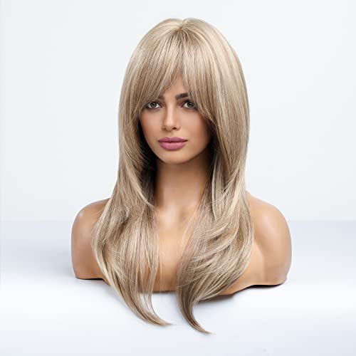 HAIRCUBE Light Blonde Wigs for Women Charming Highlight Blonde Wigs with Bangs Heat Resistant Synthetic Wig - Image 5