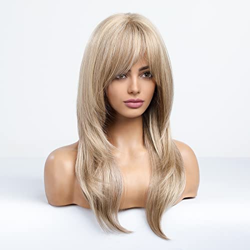HAIRCUBE Light Blonde Wigs for Women Charming Highlight Blonde Wigs with Bangs Heat Resistant Synthetic Wig - Image 4