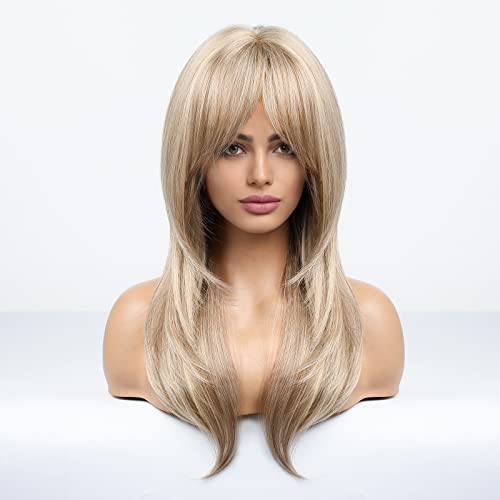 HAIRCUBE Light Blonde Wigs for Women Charming Highlight Blonde Wigs with Bangs Heat Resistant Synthetic Wig - Image 2