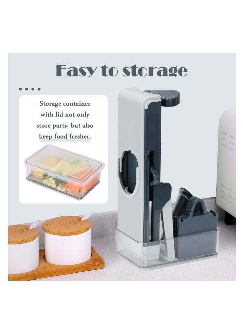 SOLARAE 4-in-1 Mandoline Slicer for Kitchen - Safe Vegetable Chopper & Adjustable Food Slicer for Julienne Cutting Potatoes, Onions, Cucumbers, Carrots, and Meat (Blue) - Image 4