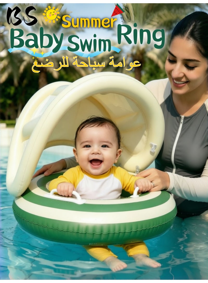 Baby Swim Ring Inflatable Swim Ring For Kids With Seat And Canopy Toddler Pool Ring With Side Handles Safe Extra Thick Floating Aid Suitable For Children Aged 1 5 Portable Outdoor Baby Water Play Ring