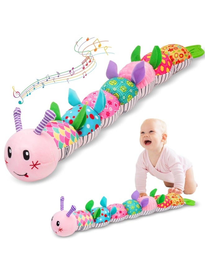 عام ألعاب الأطفال من 0 إلى 12 شهرًا، لعبة كاتربيلر الموسيقية المحشوة من القطيفة للرضع، ألعاب حسية خشخيشة ناعمة على شكل حيوانات مع عضاضة لوقت البطن، هدية عيد ميلاد للهالوين وعيد الميلاد للأولاد والبنات حديثي الولادة - Image 1