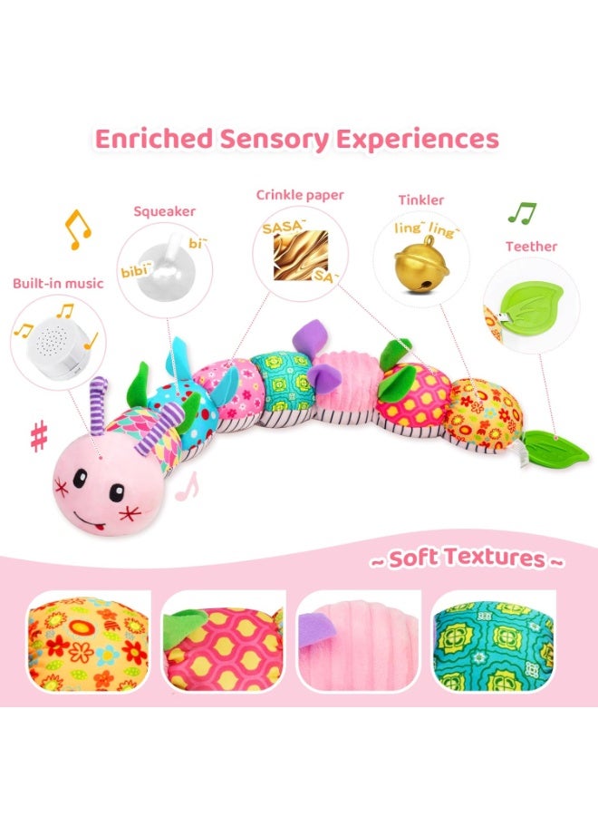 عام ألعاب الأطفال من 0 إلى 12 شهرًا، لعبة كاتربيلر الموسيقية المحشوة من القطيفة للرضع، ألعاب حسية خشخيشة ناعمة على شكل حيوانات مع عضاضة لوقت البطن، هدية عيد ميلاد للهالوين وعيد الميلاد للأولاد والبنات حديثي الولادة - Image 2
