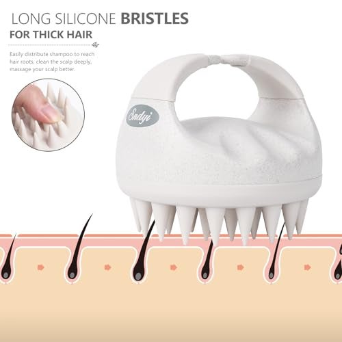 Sndyi Soft Silicone Scalp Massager for Dandruff Removal and Hair Growth - Wet Dry Scalp Exfoliator Brush for Scalp Care - Beige - Image 4