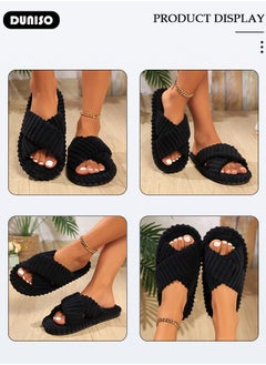 DUNISO Women's House Slippers, Fluffy Bedroom Slippers with Cross Band Soft Plush Furry Fur, Open Toe Cozy Memory Foam Comfy Slippers, Breathable Bath Slipper House Sandals for indoor Outdoor  - Image 3