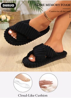 DUNISO Women's House Slippers, Fluffy Bedroom Slippers with Cross Band Soft Plush Furry Fur, Open Toe Cozy Memory Foam Comfy Slippers, Breathable Bath Slipper House Sandals for indoor Outdoor  - Image 2