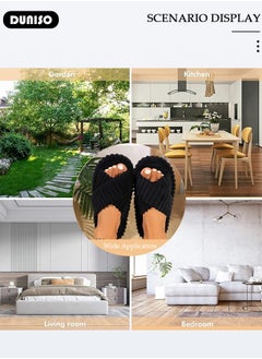 DUNISO Women's House Slippers, Fluffy Bedroom Slippers with Cross Band Soft Plush Furry Fur, Open Toe Cozy Memory Foam Comfy Slippers, Breathable Bath Slipper House Sandals for indoor Outdoor  - Image 5