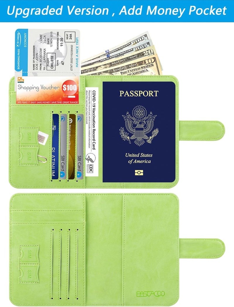 PASCACOO محفظة حامل جواز سفر PASCACOO مع حجب إشارات RFID من الجلد، إكسسوارات سفر للنساء والرجال، أخضر تفاحي، صغير، محفظة RFID - Image 3