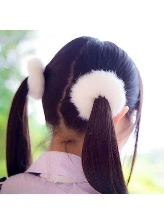 Fluffy Faux Fur Hair Scrunchies – White, Pack of 2, Soft Elastic Hair Bands for Women & Girls - Image 1