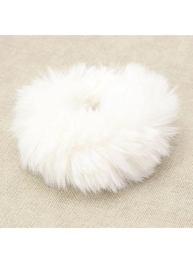 Fluffy Faux Fur Hair Scrunchies – White, Pack of 2, Soft Elastic Hair Bands for Women & Girls - Image 3