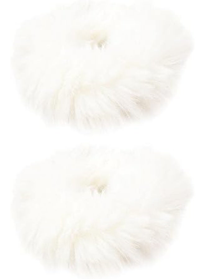 Fluffy Faux Fur Hair Scrunchies – White, Pack of 2, Soft Elastic Hair Bands for Women & Girls - Image 2