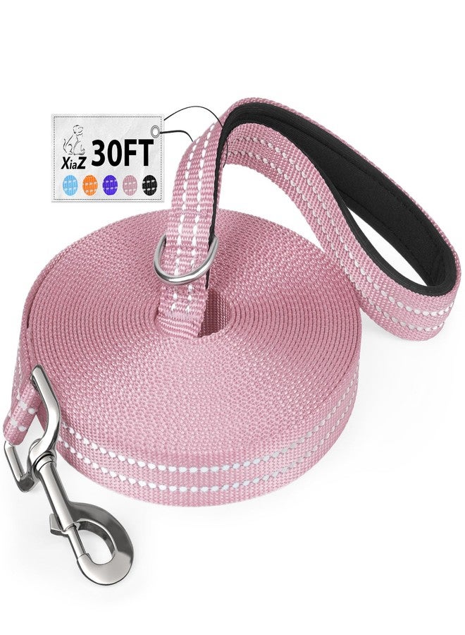 XiaZ Long Dog Leash XiaZ Training Leashes 10/15/20/30/50/100ft Long Lead for Dogs 30ft Training Leash for Outside Pink 30 Foot Nylon Padded Handle Reflective Hiking Yard - Image 1