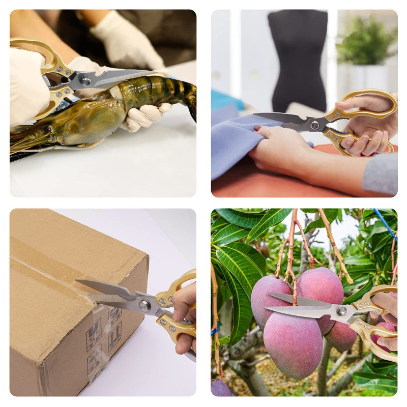 CGBE Kitchen Scissors All Purpose Heavy Duty, Ultra Sharp Stainless Steel Kitchen Shears Dishwasher Safe, Cooking Shears for Chicken, Poultry, Fish, Meat, Herbs & Grapes with Non-Slip Grips - Gold - Image 4