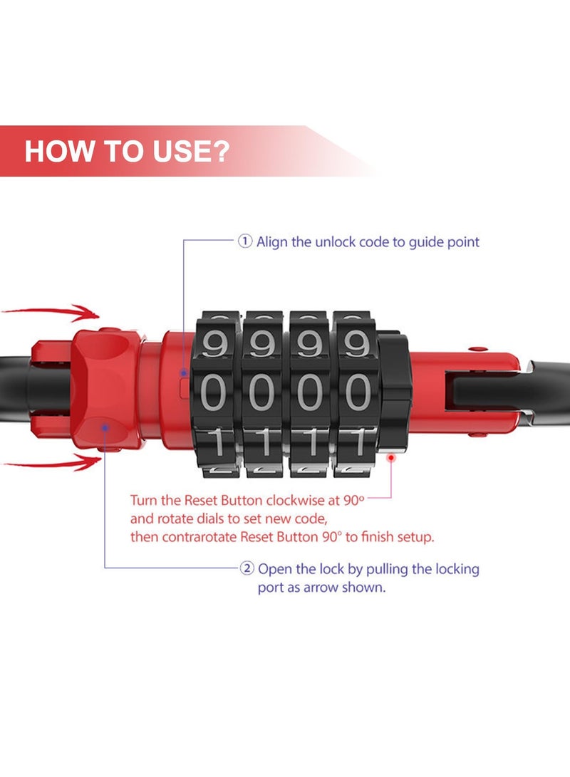 SYOSI Bike Lock Heavy Duty Combination Lock with 4-Digit Code Anti Theft Bicycle Lock Chain D-Shaped Code Lock for Looped Bike Security Cable Lock Helmetlok Outdoor Fence Travel Case Black - Image 4
