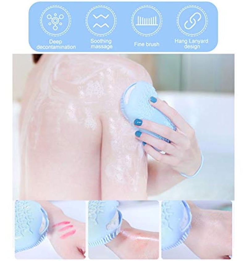NObranded Soft Silicone Bath Scrub Body Brush with Sponge, 2 in 1 Exfoliating Skin Massage Scrubber Face Cleaning Hair Shower Exfoliator Brush with A Repalcement Core for Wet or Dry Women Men Baby(Blue) … - Image 5