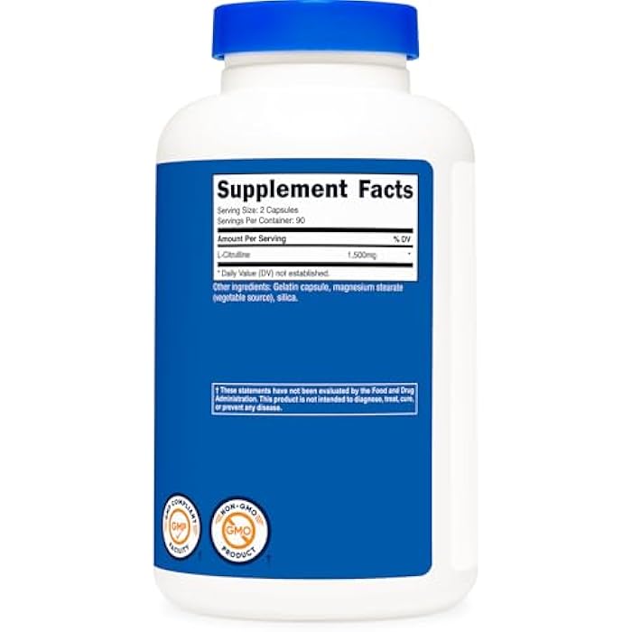 Nutricost L-Citrulline 1500mg, 180 Capsules - 750mg Per Capsule, Gluten Free, Non-GMO, Packaging May Vary - Image 5