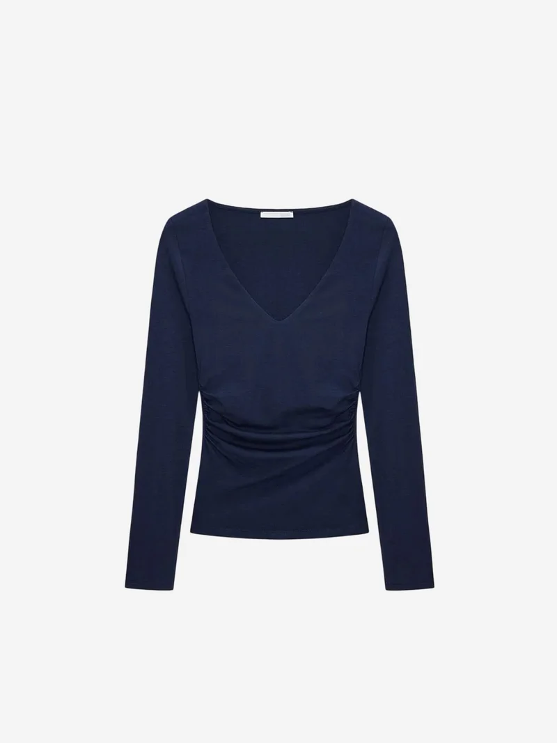 Dilvin DILVIN Slim Fit V-Neck Knit Blouse