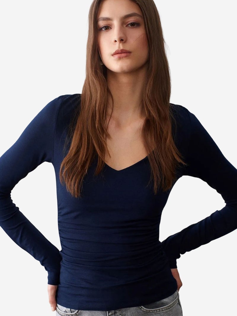 DILVIN Slim Fit V-Neck Knit Blouse - Image 2