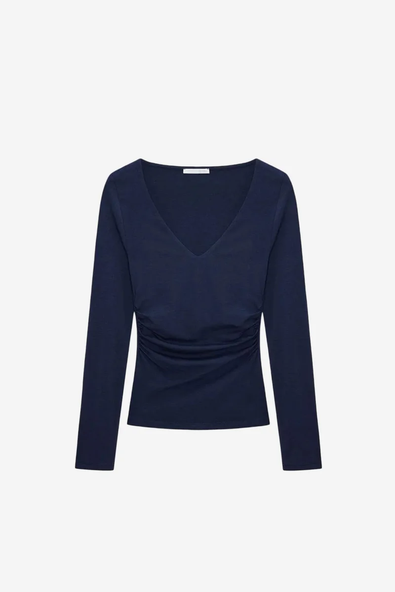 DILVIN Slim Fit V-Neck Knit Blouse