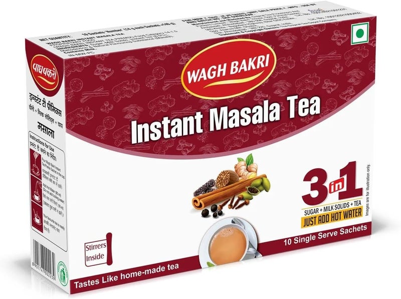 Wagh Bakri Instant Masala Tea - 3 in 1, 10 Single Serve Sachets - Image 4
