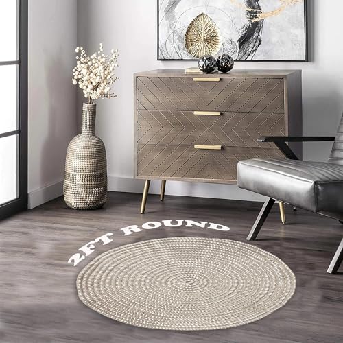 HUAHOO Hand Woven 2 ft Round Area Rug for Living Room Bedroom Study Carpet Chair Base Mat Pad Vase Cushion 2 Round Light Camel - Image 3