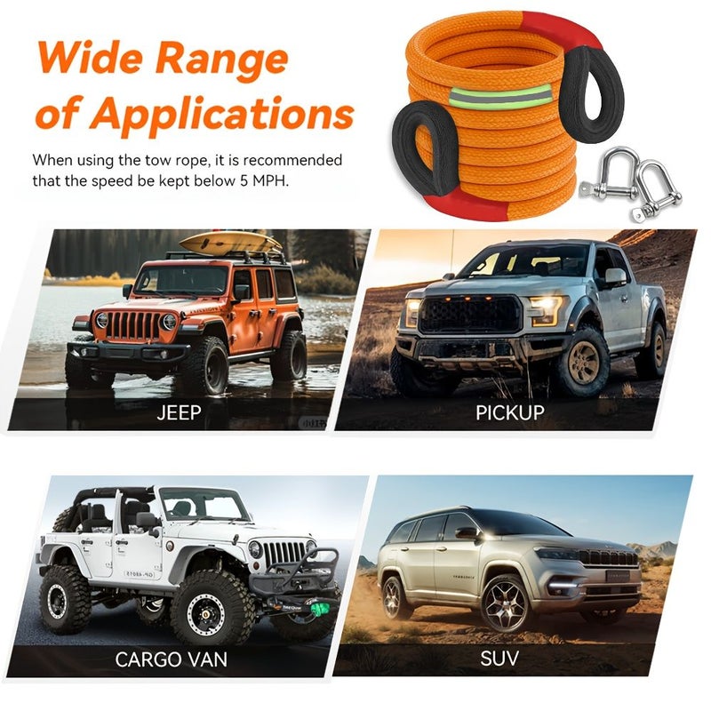 20 Ton 44092 Lb Heavy Duty Towing Rope Kit With 2 Steel Hooks Orange Storage Bag Reflective Strip All Terrain Use For Trucks SUVs Cars RVs Boats Trailers 120.08 Inch - Image 4