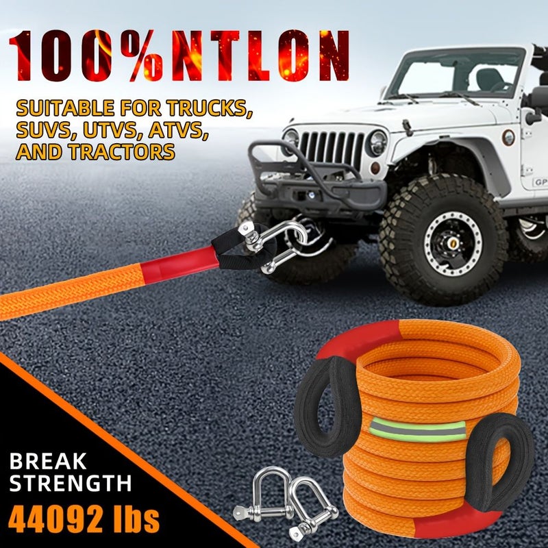20 Ton 44092 Lb Heavy Duty Towing Rope Kit With 2 Steel Hooks Orange Storage Bag Reflective Strip All Terrain Use For Trucks SUVs Cars RVs Boats Trailers 120.08 Inch - Image 5