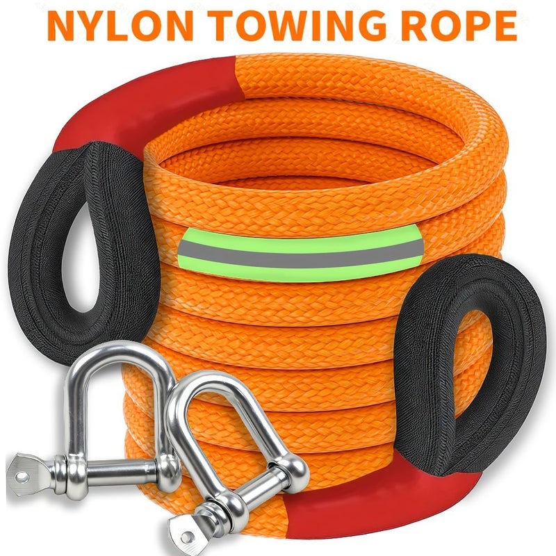 20 Ton 44092 Lb Heavy Duty Towing Rope Kit With 2 Steel Hooks Orange Storage Bag Reflective Strip All Terrain Use For Trucks SUVs Cars RVs Boats Trailers 120.08 Inch - Image 1