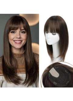 Yami Hair Toppers for Women Real Human Hair Topper with Bangs Human Hair Toppers for Women Skin Scalp Human Hair Toppers Hair Toppers for Women with Thinning Hair Cover Hair Loss Medium Brown15inch 
