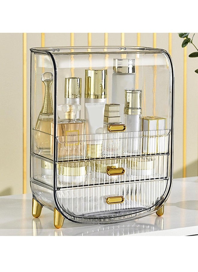 JOMILA Modern Makeup Storage Organizer Box Cosmetics storage display rack with drawer， Waterproof, dustproof, elegant display cabinet， Suitable for bathroom countertop, bedroom dresser  - Image 1