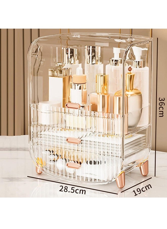 JOMILA Modern Makeup Storage Organizer Box Cosmetics storage display rack with drawer， Waterproof, dustproof, elegant display cabinet， Suitable for bathroom countertop, bedroom dresser  - Image 3
