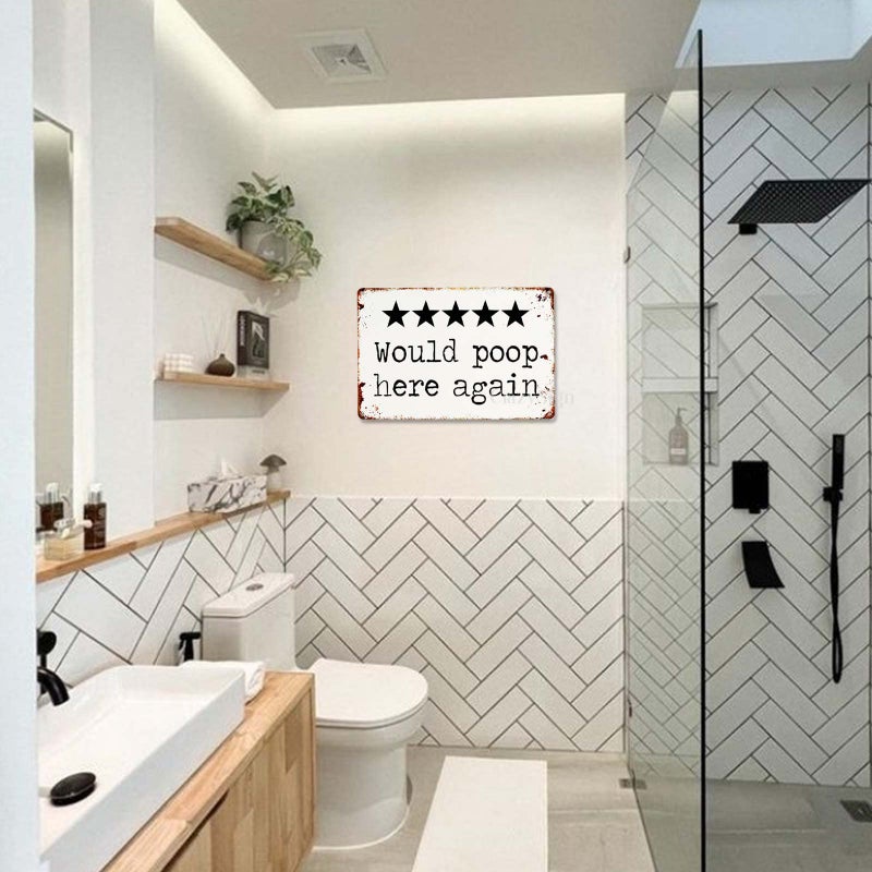 CrazySign Would Poop Here Again - Funny Five Star Rating Bathroom Sign Decor - Indoor Outhouse Bathroom Door Wall Art 8 x 12 Inch (221) - Image 5