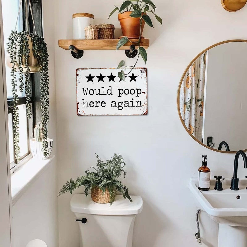 CrazySign Would Poop Here Again - Funny Five Star Rating Bathroom Sign Decor - Indoor Outhouse Bathroom Door Wall Art 8 x 12 Inch (221) - Image 3