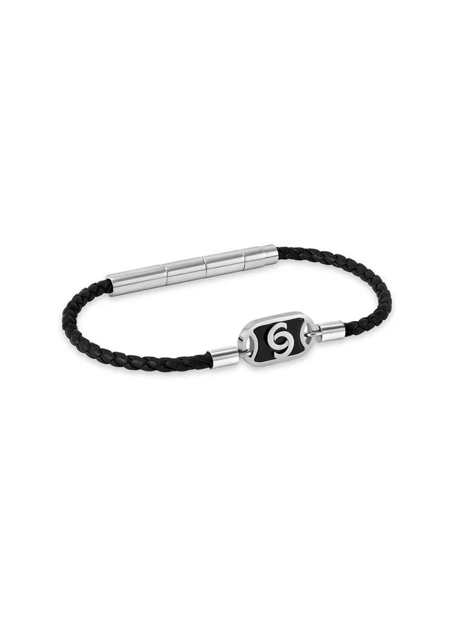 CERRUTI 1881 Enrico Black Leather Center C Logo Motif Bracelet for Men
