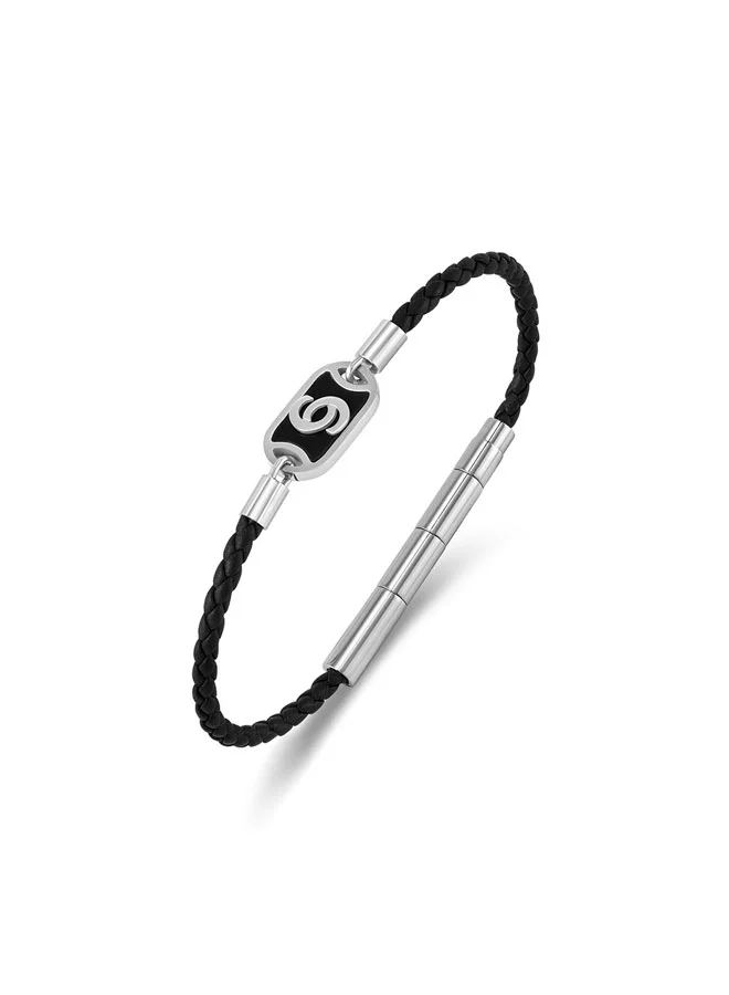CERRUTI 1881 Enrico Black Leather Center C Logo Motif Bracelet for Men