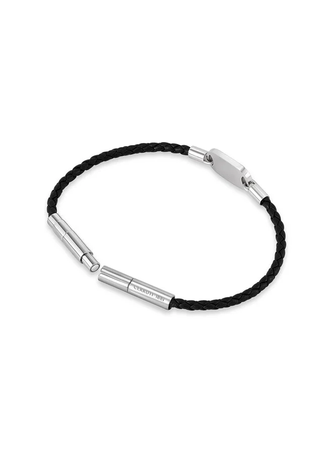 شيروتي 1881 Enrico Black Leather Center C Logo Motif Bracelet for Men