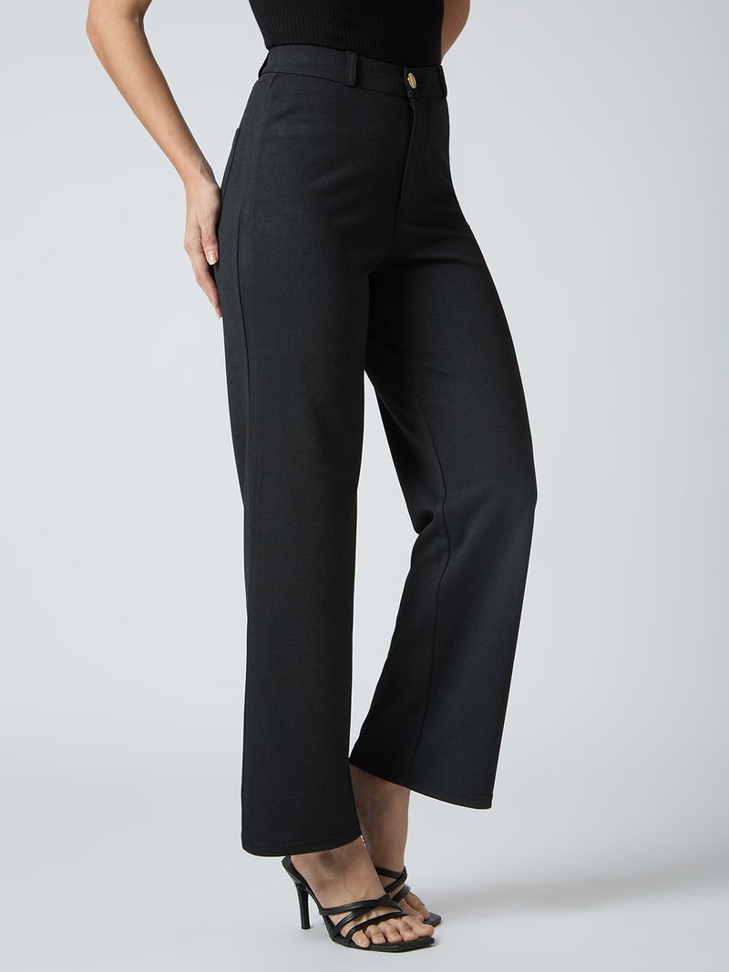 globus Globus Women Self Checked Design Stretchable Mid-Rise Straight Fit Workwear Trousers  - Image 4