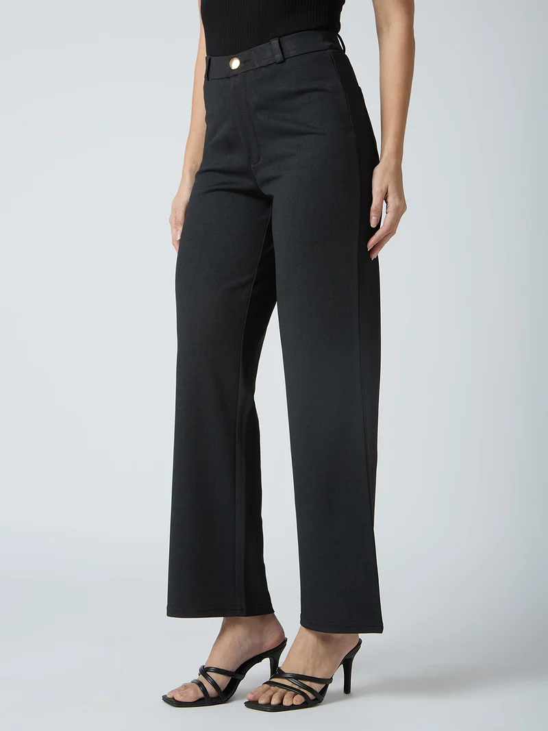 globus Women Self Checked Design Stretchable Mid-Rise Straight Fit Workwear Trousers