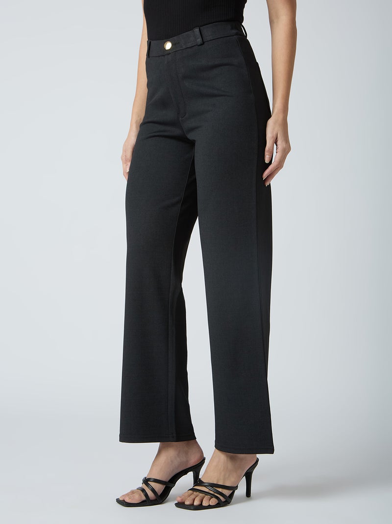 globus Globus Women Self Checked Design Stretchable Mid-Rise Straight Fit Workwear Trousers  - Image 3
