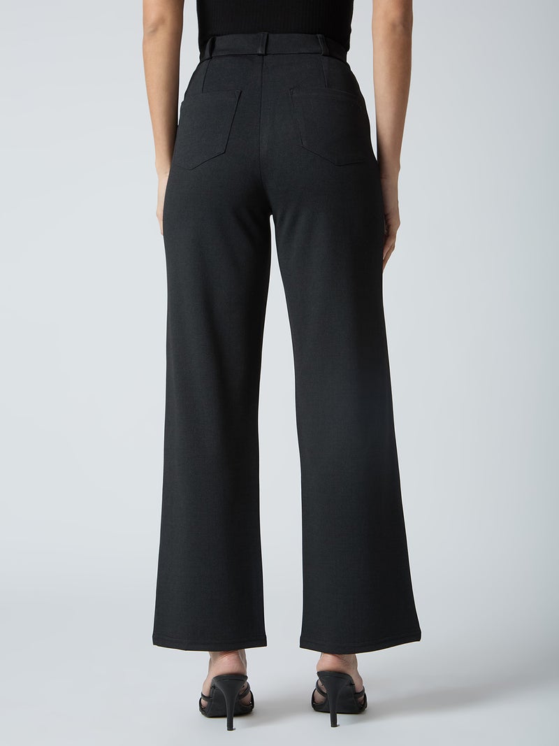 globus Globus Women Self Checked Design Stretchable Mid-Rise Straight Fit Workwear Trousers  - Image 5