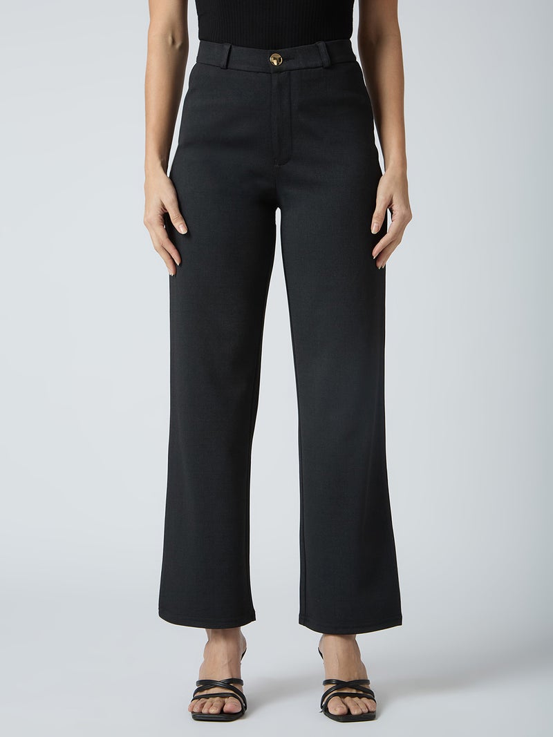 globus Globus Women Self Checked Design Stretchable Mid-Rise Straight Fit Workwear Trousers  - Image 2