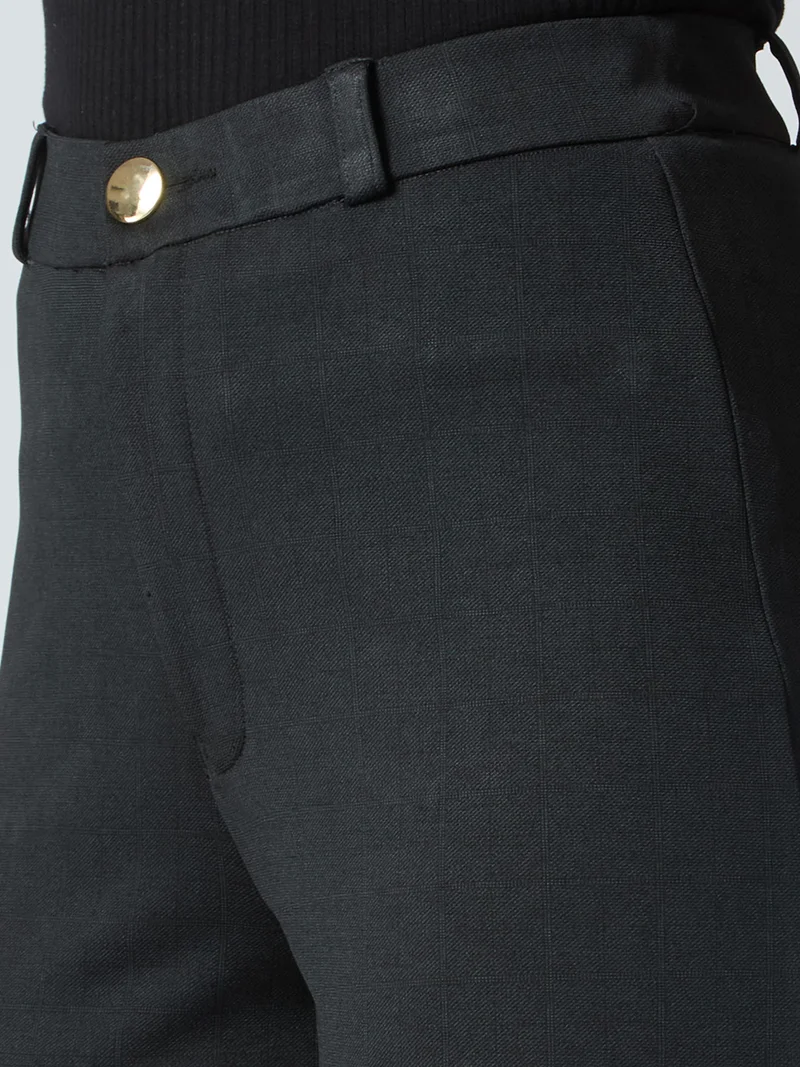 globus Women Self Checked Design Stretchable Mid-Rise Straight Fit Workwear Trousers