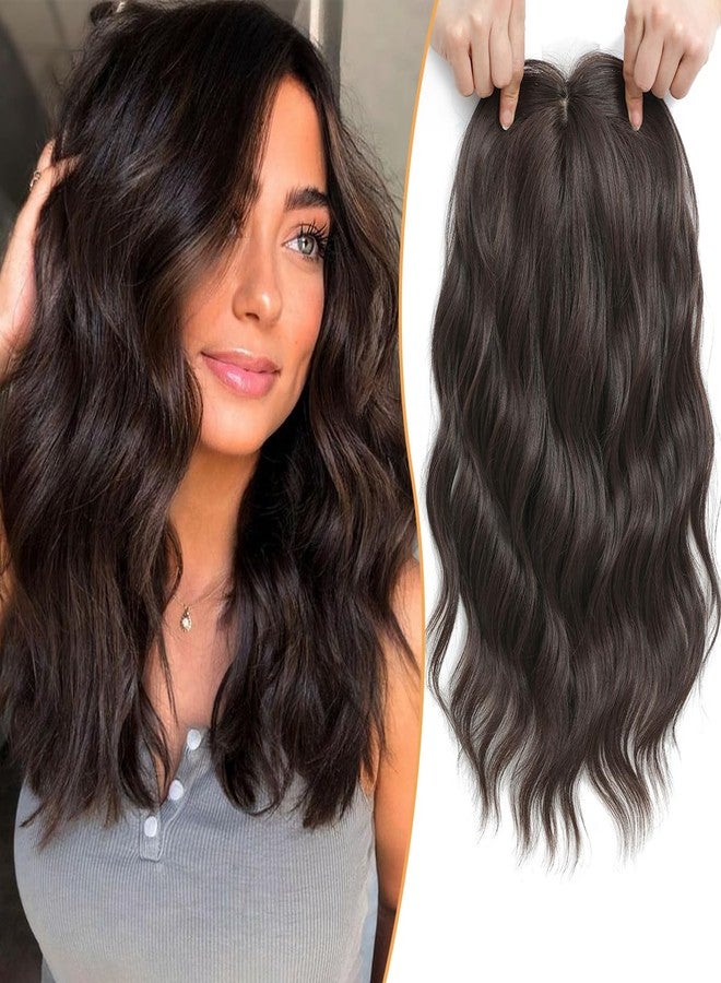 PANEWAY Hair Topper 16 Inch, Wavy Curly Soft Brown Clip-in Wiglet for Women, Synthetic Top Piece to Add Volume & Thickness - Image 1