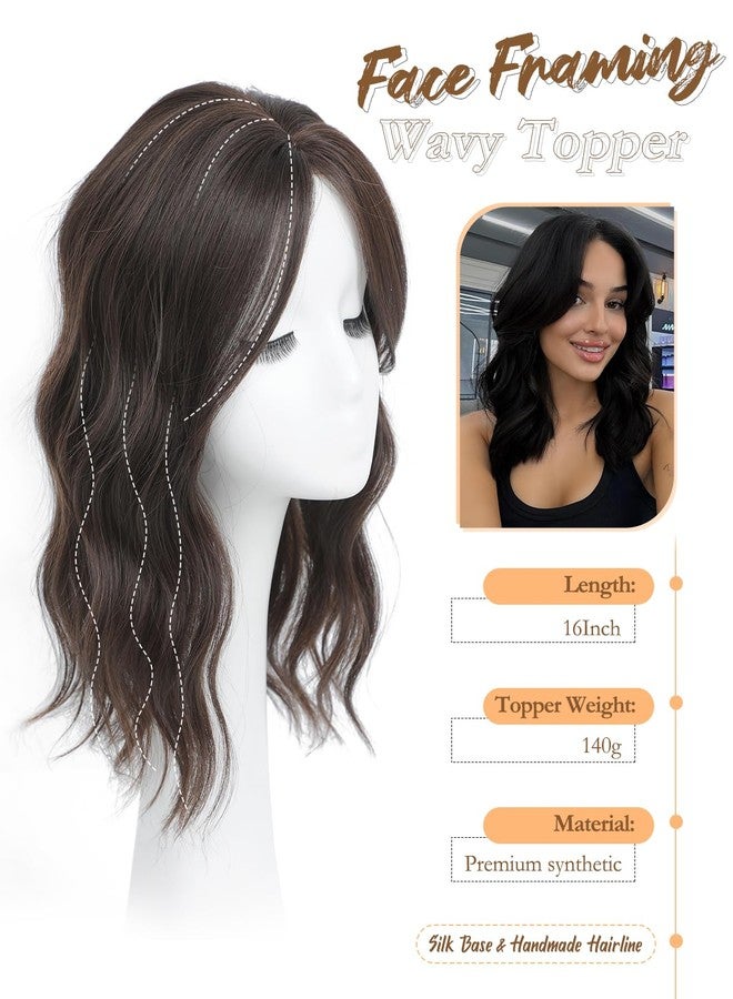 PANEWAY Hair Topper 16 Inch, Wavy Curly Soft Brown Clip-in Wiglet for Women, Synthetic Top Piece to Add Volume & Thickness - Image 2
