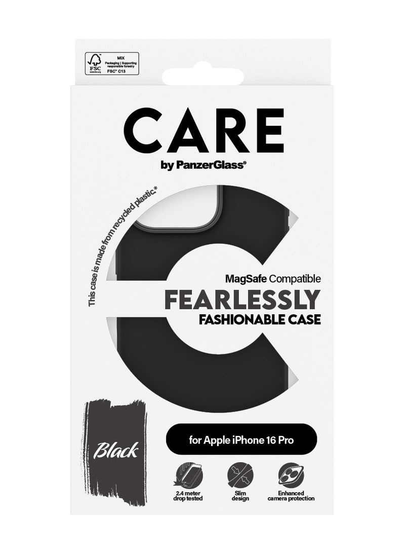 PanzerGlass حافظة هاتف CARE من PanzerGlass® لهاتف آبل آيفون 16 برو تصميم أسود نحيف، مظهر أنيق عصري، حماية معززة للكاميرا، مواد معاد تدويرها، توافق سلس مع MagSafe - Image 3