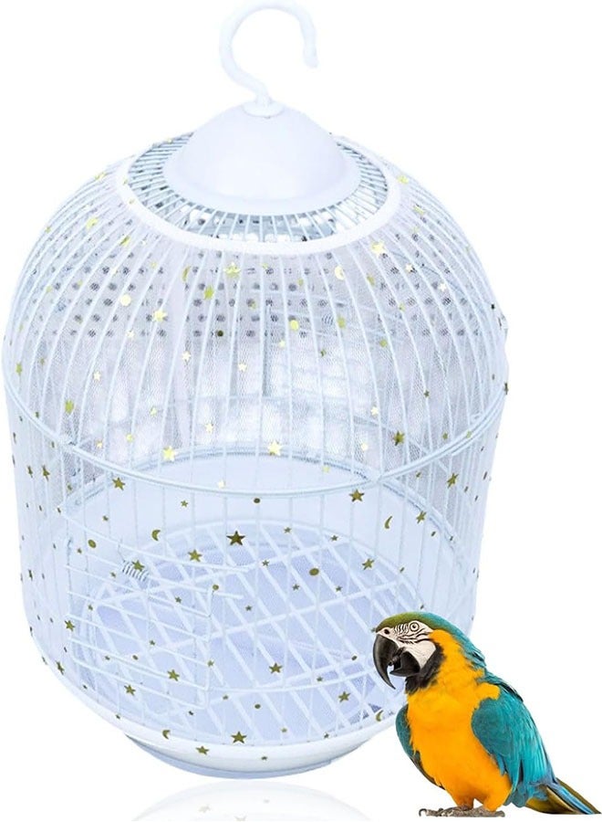 Geustos Adjustable Bird Cage Cover, Large Bird Cage Seed Catcher, Parrots Drawstring Bird Food Small Animals Net, Cover Skirt Guard for Round Square Cages, Bird Cage Large, White Star - Image 1