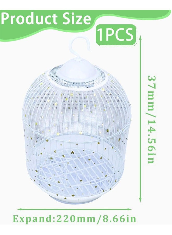 Geustos Adjustable Bird Cage Cover, Large Bird Cage Seed Catcher, Parrots Drawstring Bird Food Small Animals Net, Cover Skirt Guard for Round Square Cages, Bird Cage Large, White Star - Image 2