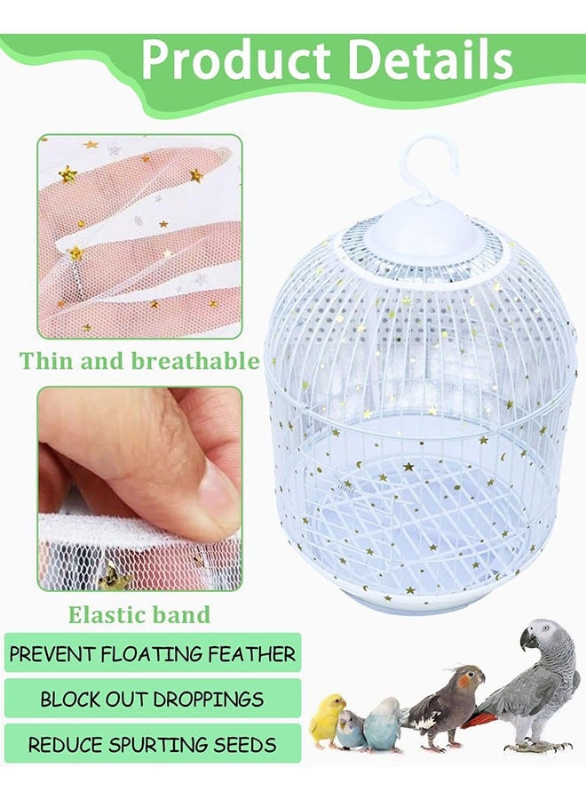 Geustos Adjustable Bird Cage Cover, Large Bird Cage Seed Catcher, Parrots Drawstring Bird Food Small Animals Net, Cover Skirt Guard for Round Square Cages, Bird Cage Large, White Star - Image 3